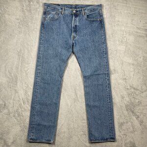 Levis 501 Jeans Mens 35x34 Blue Pants Workwear Faded Classic Straight Button Fly